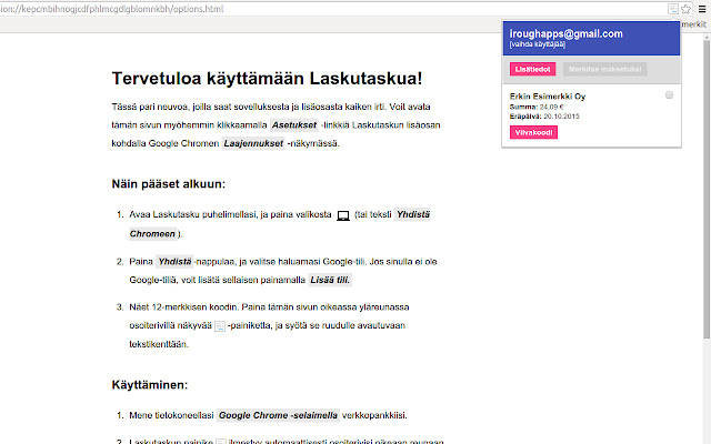 Laskutasku from Chrome web store to be run with OffiDocs Chromium online Laskutasku from Chrome web store to be run with OffiDocs Chromium online