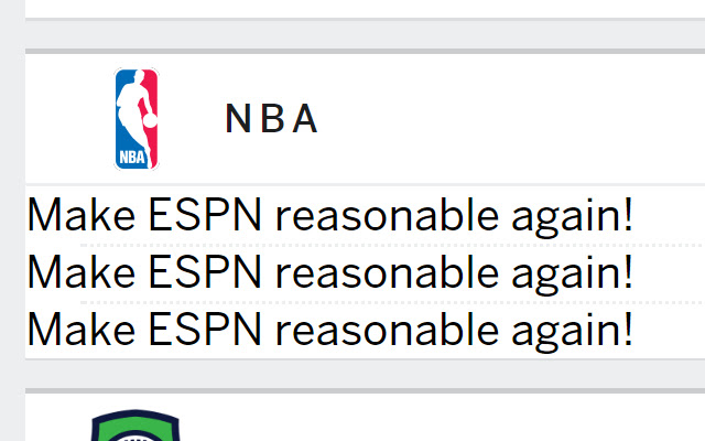Make ESPN Reasonable Again from Chrome web store to be run with OffiDocs Chromium online Make ESPN Reasonable Again from Chrome web store to be run with OffiDocs Chromium online
