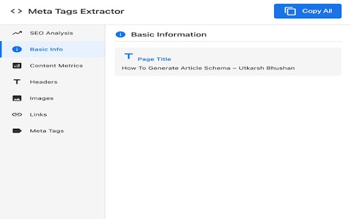 Meta Tags Extractor from Chrome web store to be run with OffiDocs Chromium online Meta Tags Extractor from Chrome web store to be run with OffiDocs Chromium online