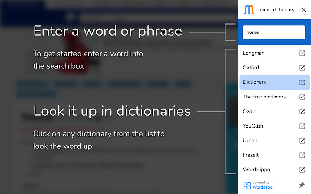 Mimic dictionary from Chrome web store to be run with OffiDocs Chromium online Mimic dictionary from Chrome web store to be run with OffiDocs Chromium online