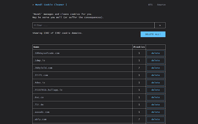 Mundi Cookie Cleaner from Chrome web store to be run with OffiDocs Chromium online Mundi Cookie Cleaner from Chrome web store to be run with OffiDocs Chromium online