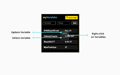 myVariables from Chrome web store to be run with OffiDocs Chromium online myVariables from Chrome web store to be run with OffiDocs Chromium online