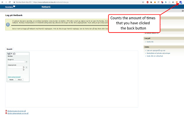 Nordea Back Button Blocker from Chrome web store to be run with OffiDocs Chromium online Nordea Back Button Blocker from Chrome web store to be run with OffiDocs Chromium online