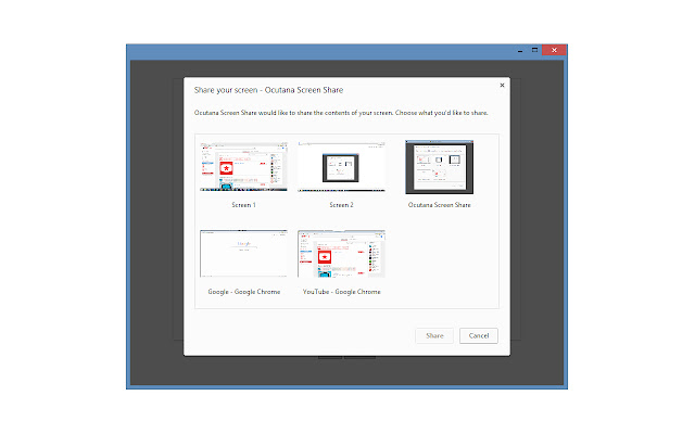 Ocutana Screen Share from Chrome web store to be run with OffiDocs Chromium online Ocutana Screen Share from Chrome web store to be run with OffiDocs Chromium online