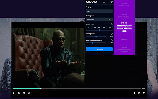 OneDub Movie and Youtube dubbing from Chrome web store to be run with OffiDocs Chromium online OneDub Movie and Youtube dubbing from Chrome web store to be run with OffiDocs Chromium online