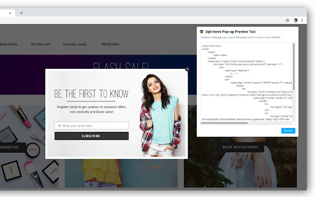 Optimove Pop up Preview Tool from Chrome web store to be run with OffiDocs Chromium online Optimove Pop up Preview Tool from Chrome web store to be run with OffiDocs Chromium online