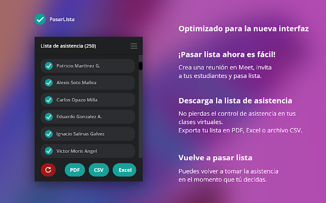 Pasar Lista en Meet from Chrome web store to be run with OffiDocs Chromium online Pasar Lista en Meet from Chrome web store to be run with OffiDocs Chromium online