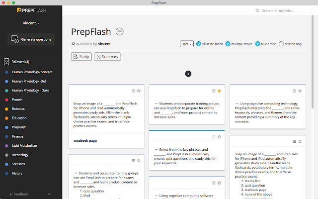 PrepFlash Automatically Create Flashcards from Chrome web store to be run with OffiDocs Chromium online PrepFlash Automatically Create Flashcards from Chrome web store to be run with OffiDocs Chromium online