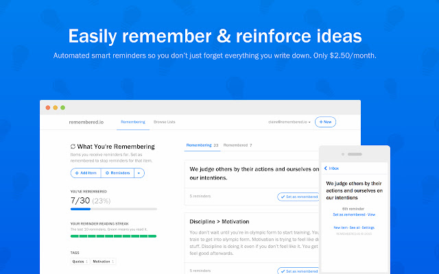 Remembered.io from Chrome web store to be run with OffiDocs Chromium online Remembered.io from Chrome web store to be run with OffiDocs Chromium online