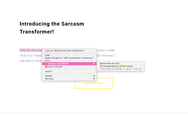 Sarcasm Transformer from Chrome web store to be run with OffiDocs Chromium online Sarcasm Transformer from Chrome web store to be run with OffiDocs Chromium online