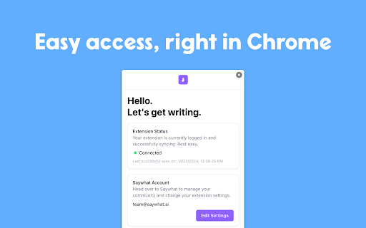 Saywhat from Chrome web store to be run with OffiDocs Chromium online Saywhat from Chrome web store to be run with OffiDocs Chromium online