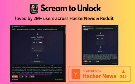 Scream to Unlock: yell to unblock social media from Chrome web store to be run with OffiDocs Chromium online Scream to Unlock: yell to unblock social media from Chrome web store to be run with OffiDocs Chromium online