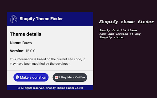 Shopify Theme Finder from Chrome web store to be run with OffiDocs Chromium online Shopify Theme Finder from Chrome web store to be run with OffiDocs Chromium online