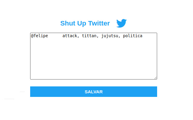 ShutUp Twitter from Chrome web store to be run with OffiDocs Chromium online ShutUp Twitter from Chrome web store to be run with OffiDocs Chromium online