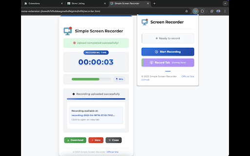 Simple Screen Recorder from Chrome web store to be run with OffiDocs Chromium online Simple Screen Recorder from Chrome web store to be run with OffiDocs Chromium online