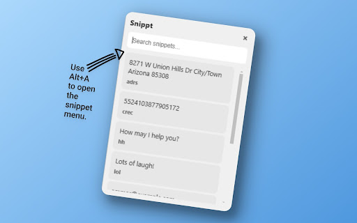 Snippt a better text expander from Chrome web store to be run with OffiDocs Chromium online Snippt a better text expander from Chrome web store to be run with OffiDocs Chromium online