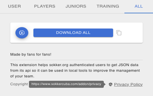 Sokker JSON data exporter from Chrome web store to be run with OffiDocs Chromium online Sokker JSON data exporter from Chrome web store to be run with OffiDocs Chromium online