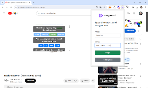 SongWord from Chrome web store to be run with OffiDocs Chromium online SongWord from Chrome web store to be run with OffiDocs Chromium online