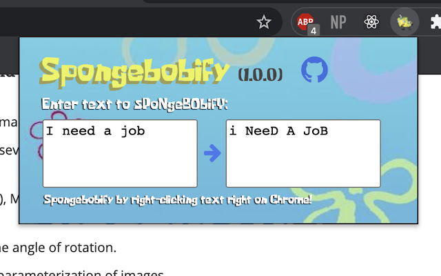 Spongebobify from Chrome web store to be run with OffiDocs Chromium online Spongebobify from Chrome web store to be run with OffiDocs Chromium online