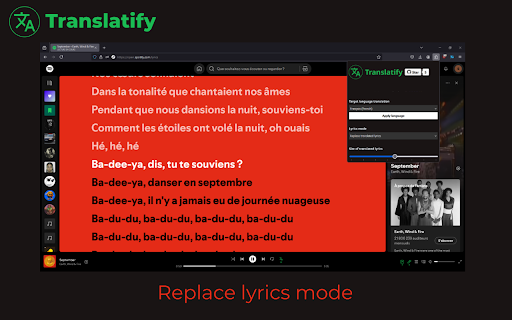 Spotify Lyrics Translator Translatify from Chrome web store to be run with OffiDocs Chromium online Spotify Lyrics Translator Translatify from Chrome web store to be run with OffiDocs Chromium online