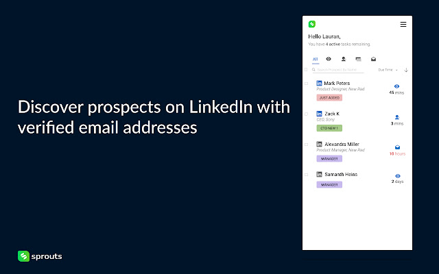 Sprouts Engage: Sales Engagement on LinkedIn from Chrome web store to be run with OffiDocs Chromium online Sprouts Engage: Sales Engagement on LinkedIn from Chrome web store to be run with OffiDocs Chromium online