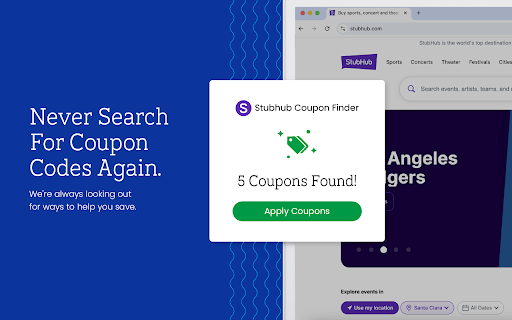 Stubhub Coupon Saver Official Coupons Best Deals from Chrome web store to be run with OffiDocs Chromium online Stubhub Coupon Saver Official Coupons Best Deals from Chrome web store to be run with OffiDocs Chromium online