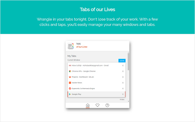 Tabs of our Lives Manage Your Tabs Now from Chrome web store to be run with OffiDocs Chromium online Tabs of our Lives Manage Your Tabs Now from Chrome web store to be run with OffiDocs Chromium online