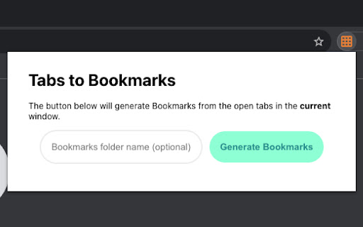 Tabs To Bookmarks from Chrome web store to be run with OffiDocs Chromium online Tabs To Bookmarks from Chrome web store to be run with OffiDocs Chromium online