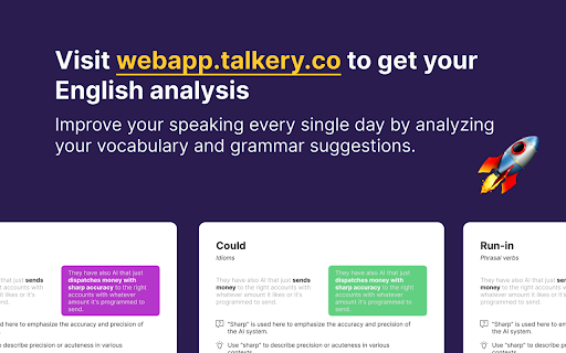Talkery: AI analyser from Chrome web store to be run with OffiDocs Chromium online Talkery: AI analyser from Chrome web store to be run with OffiDocs Chromium online