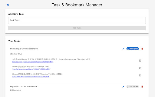Task Bookmark Manager from Chrome web store to be run with OffiDocs Chromium online Task Bookmark Manager from Chrome web store to be run with OffiDocs Chromium online