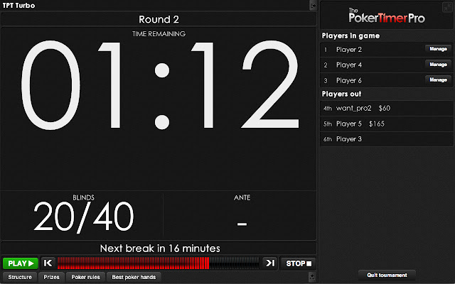 The Poker Timer from Chrome web store to be run with OffiDocs Chromium online The Poker Timer from Chrome web store to be run with OffiDocs Chromium online