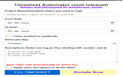 Timesheet Automator By thedevAnkit from Chrome web store to be run with OffiDocs Chromium online Timesheet Automator By thedevAnkit from Chrome web store to be run with OffiDocs Chromium online