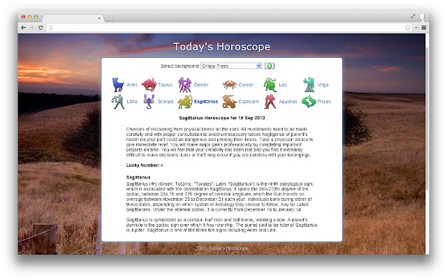 Todays Horoscope from Chrome web store to be run with OffiDocs Chromium online Todays Horoscope from Chrome web store to be run with OffiDocs Chromium online