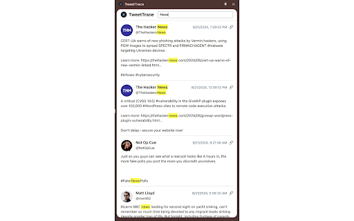 TweetTrace from Chrome web store to be run with OffiDocs Chromium online TweetTrace from Chrome web store to be run with OffiDocs Chromium online