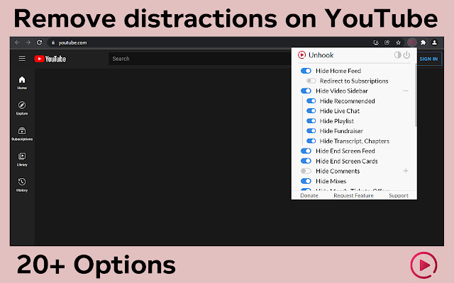 Unhook Remove YouTube Recommended Videos from Chrome web store to be run with OffiDocs Chromium online Unhook Remove YouTube Recommended Videos from Chrome web store to be run with OffiDocs Chromium online