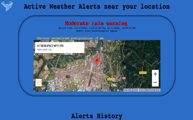 Weather Alerts from Chrome web store to be run with OffiDocs Chromium online Weather Alerts from Chrome web store to be run with OffiDocs Chromium online