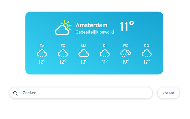 Weer weersvoorspelling bij elk nieuw tab from Chrome web store to be run with OffiDocs Chromium online Weer weersvoorspelling bij elk nieuw tab from Chrome web store to be run with OffiDocs Chromium online