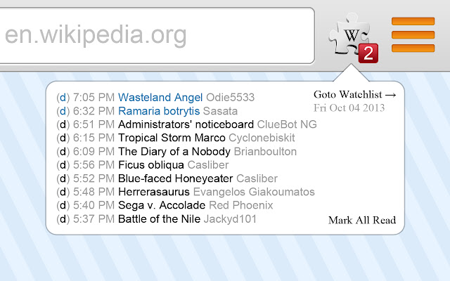 Wikipedia Watchlist from Chrome web store to be run with OffiDocs Chromium online Wikipedia Watchlist from Chrome web store to be run with OffiDocs Chromium online