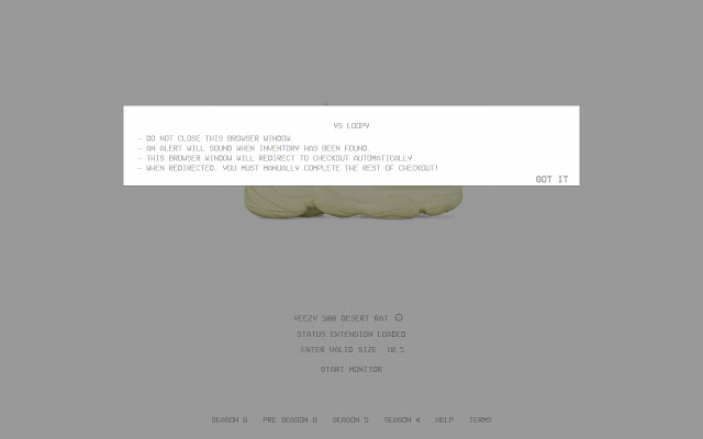 YS Loopy (Yeezy Supply Monitor) from Chrome web store to be run with OffiDocs Chromium online YS Loopy (Yeezy Supply Monitor) from Chrome web store to be run with OffiDocs Chromium online
