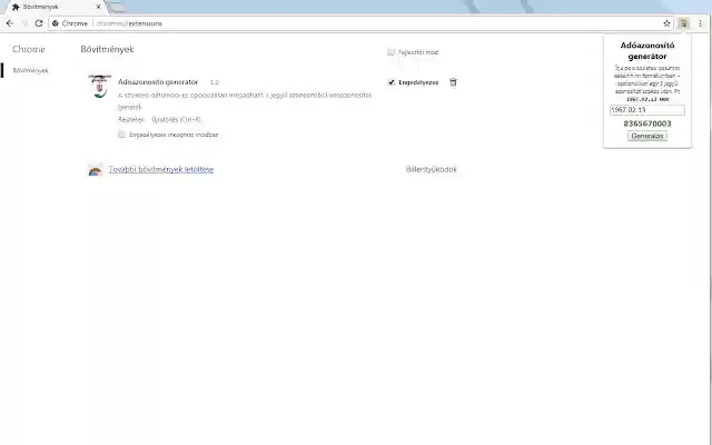 Adóazonosító generátor from Chrome web store to be run with OffiDocs Chromium online Adóazonosító generátor from Chrome web store to be run with OffiDocs Chromium online