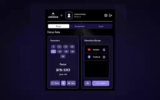 Arises Pomodoro timer, Distraction blocker and more from Chrome web store to be run with OffiDocs Chromium online Arises Pomodoro timer, Distraction blocker and more from Chrome web store to be run with OffiDocs Chromium online