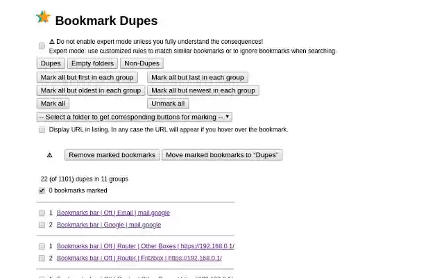 Bookmark Dupes from Chrome web store to be run with OffiDocs Chromium online Bookmark Dupes from Chrome web store to be run with OffiDocs Chromium online