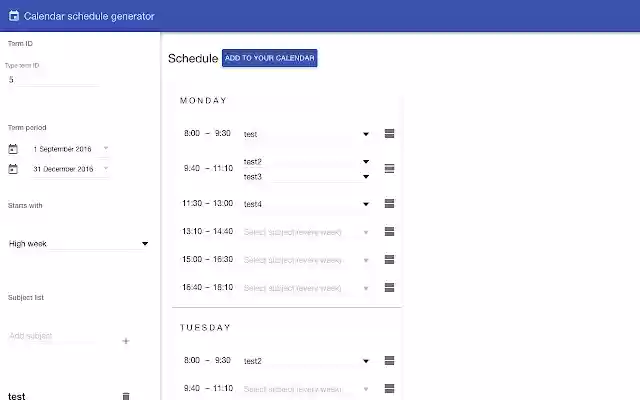 Calendar schedule generator from Chrome web store to be run with OffiDocs Chromium online Calendar schedule generator from Chrome web store to be run with OffiDocs Chromium online