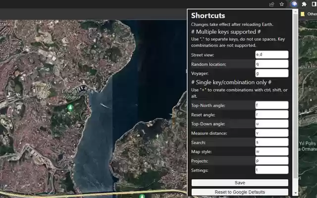 Custom Shortcuts for Google Earth Web from Chrome web store to be run with OffiDocs Chromium online Custom Shortcuts for Google Earth Web from Chrome web store to be run with OffiDocs Chromium online