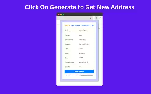 Fake Address Generator from Chrome web store to be run with OffiDocs Chromium online Fake Address Generator from Chrome web store to be run with OffiDocs Chromium online