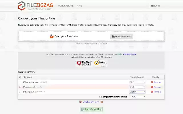 FileZigZag Online Free Converter from Chrome web store to be run with OffiDocs Chromium online FileZigZag Online Free Converter from Chrome web store to be run with OffiDocs Chromium online