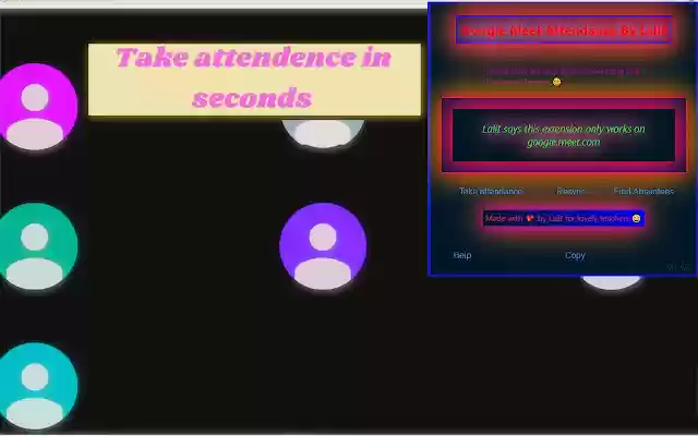 Google Meet Attendance from Chrome web store to be run with OffiDocs Chromium online Google Meet Attendance from Chrome web store to be run with OffiDocs Chromium online