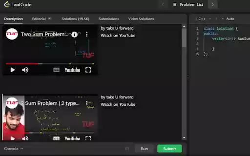 LeetCode Video Soltuions(New Ui) from Chrome web store to be run with OffiDocs Chromium online LeetCode Video Soltuions(New Ui) from Chrome web store to be run with OffiDocs Chromium online