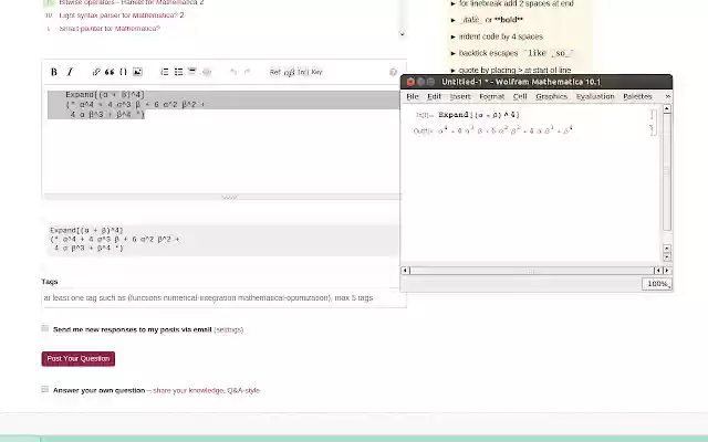 Mathematica Editor buttons for StackExchange from Chrome web store to be run with OffiDocs Chromium online Mathematica Editor buttons for StackExchange from Chrome web store to be run with OffiDocs Chromium online