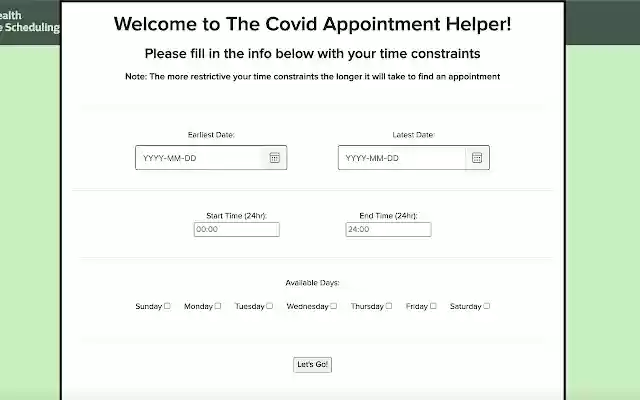 NY State Covid Appointment Grabber Lite from Chrome web store to be run with OffiDocs Chromium online NY State Covid Appointment Grabber Lite from Chrome web store to be run with OffiDocs Chromium online